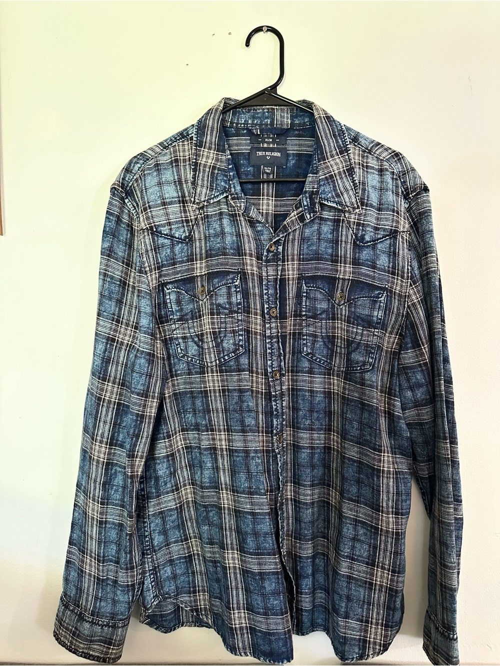 True Religion Blue Plaid Casual Button-Down Shirt